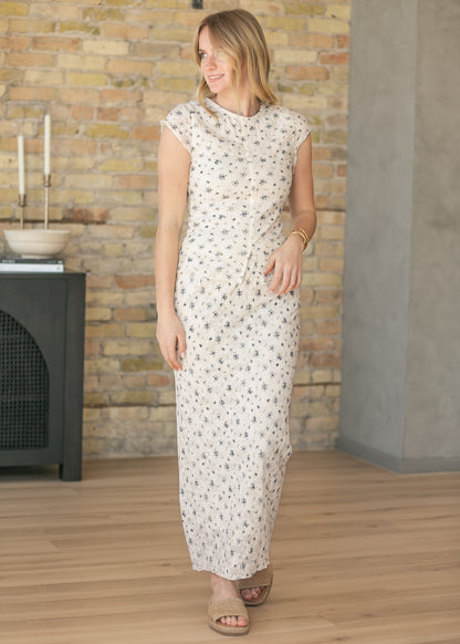 Textured Blue Floral Top & Maxi Skirt Set FF Tops