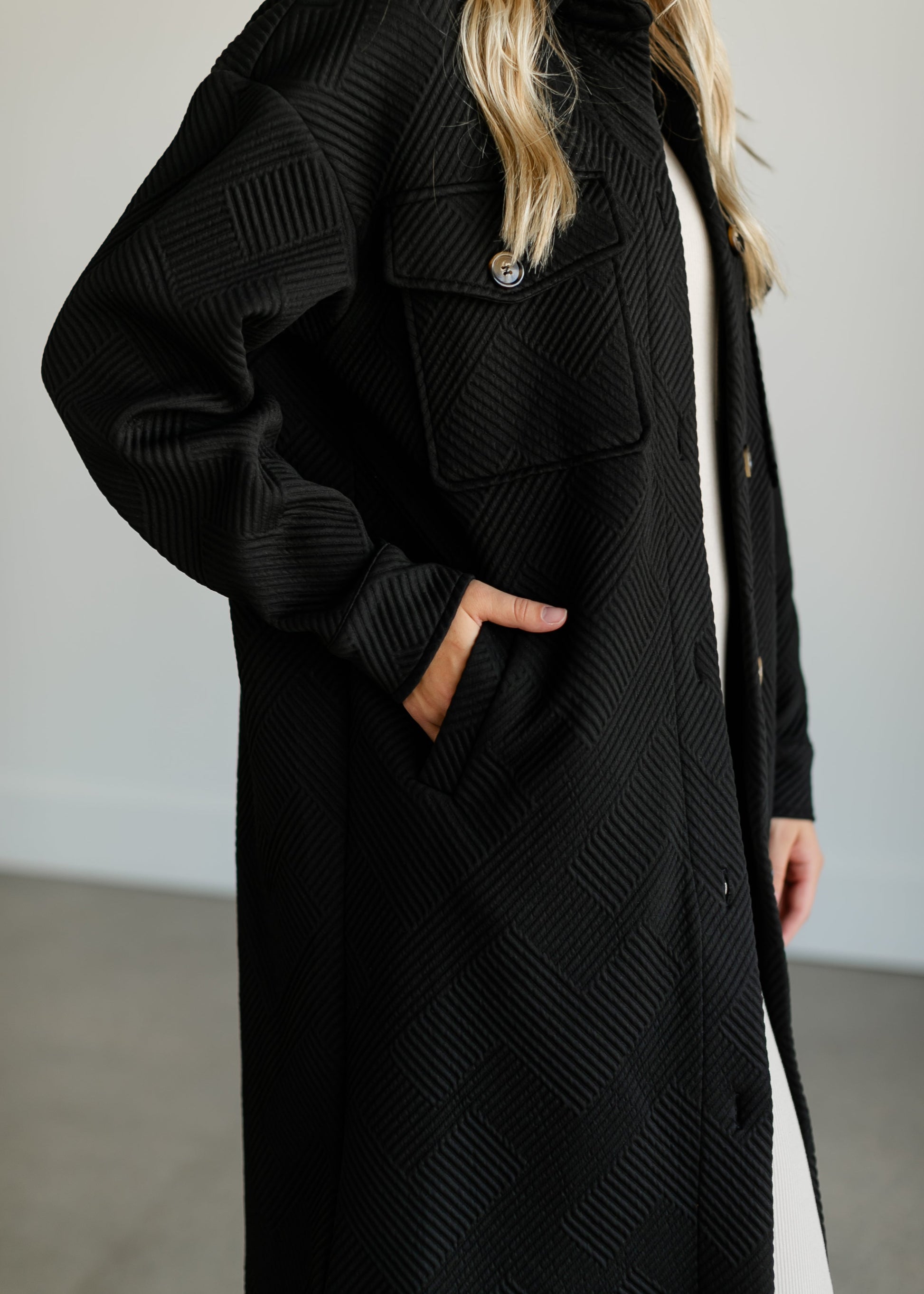 Textured Duster Long Shacket FF Tops