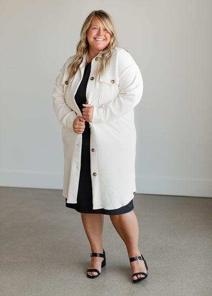 Textured Duster Long Shacket FF Tops Cream / S