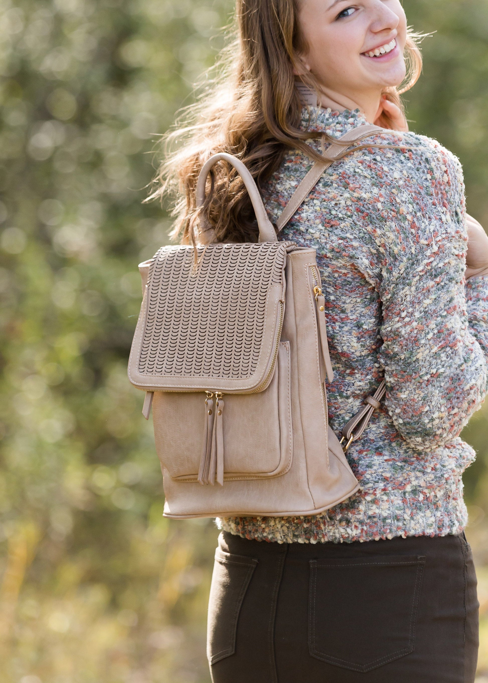 Textured Faux Leather Backpack Accessories
