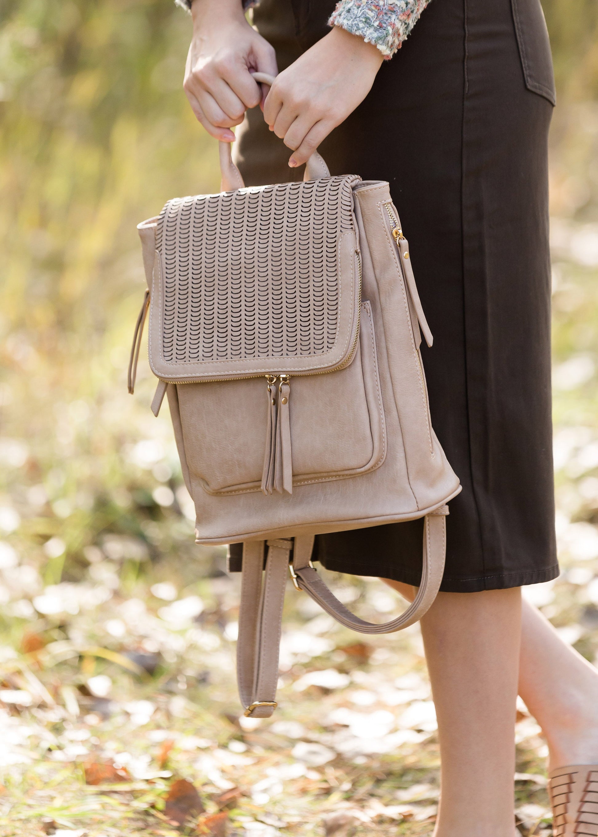 Textured Faux Leather Backpack Accessories
