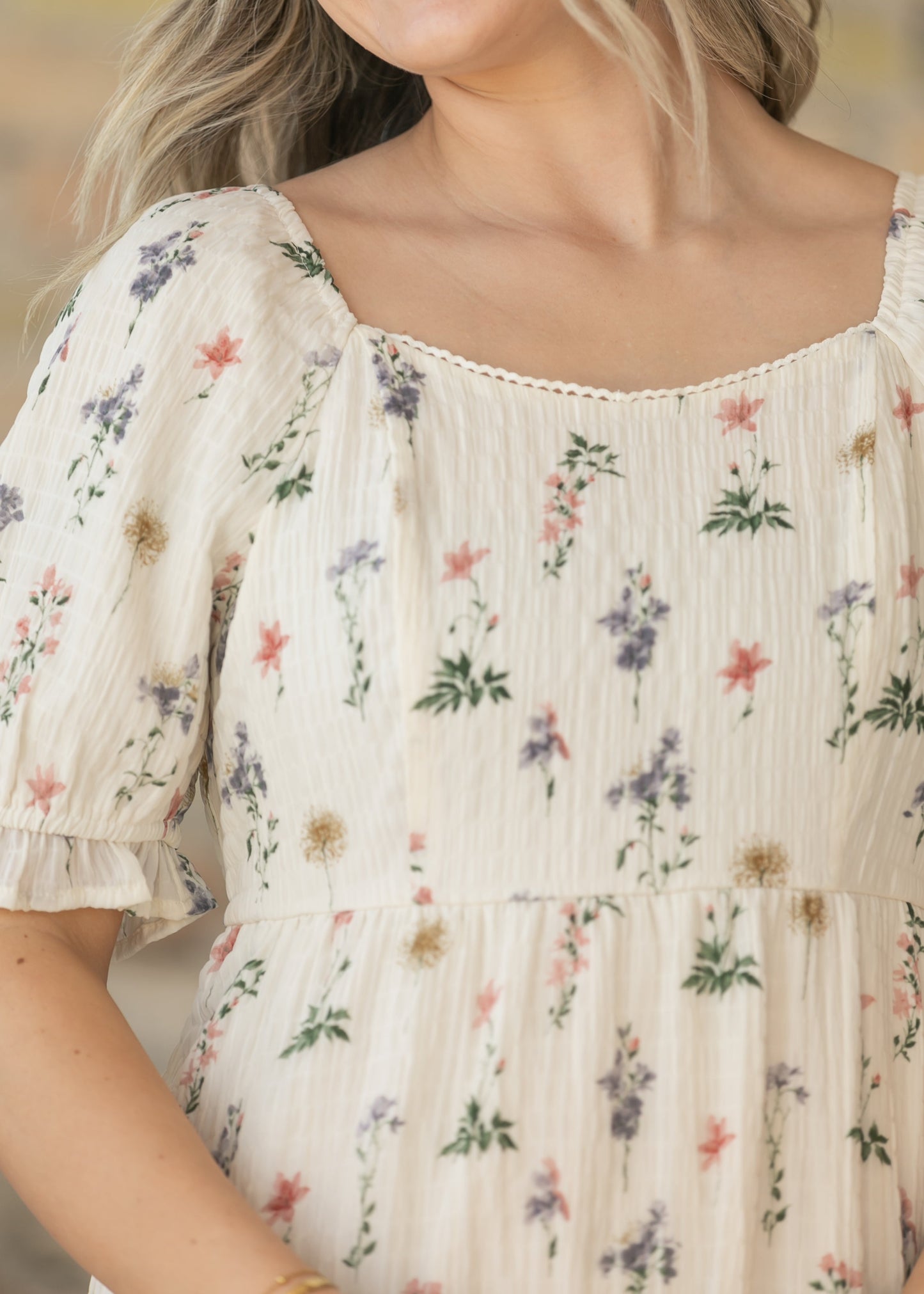 Textured Floral Print Midi Dress FF Dresses