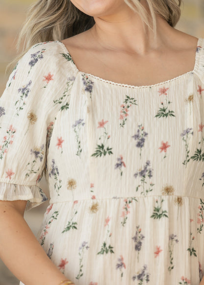 Textured Floral Print Midi Dress FF Dresses