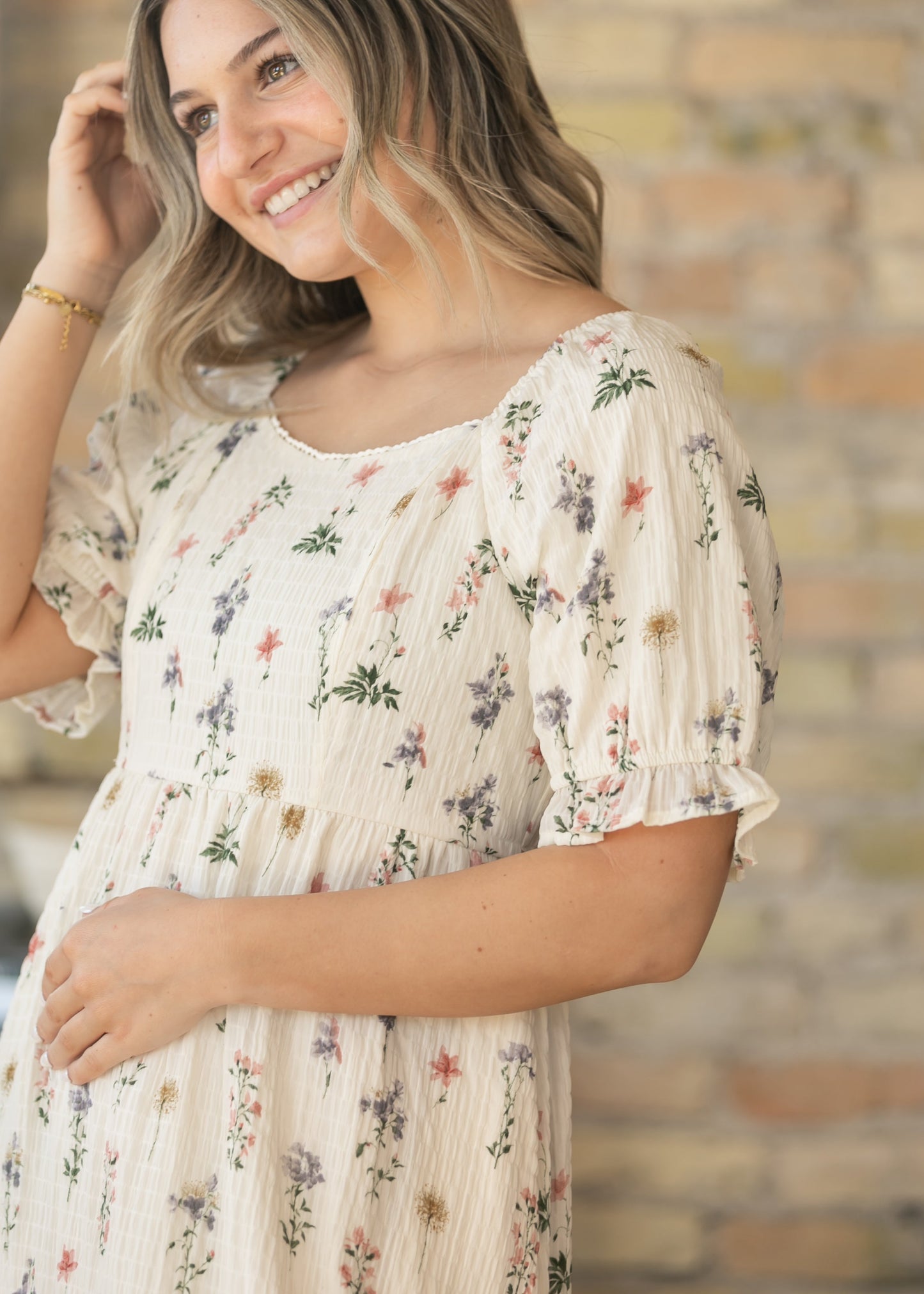 Textured Floral Print Midi Dress FF Dresses