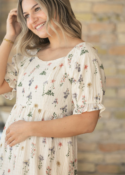 Textured Floral Print Midi Dress FF Dresses