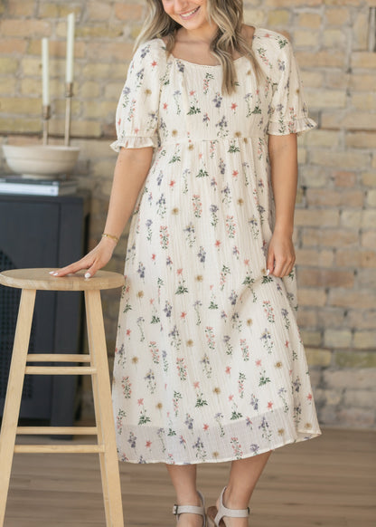 Textured Floral Print Midi Dress FF Dresses