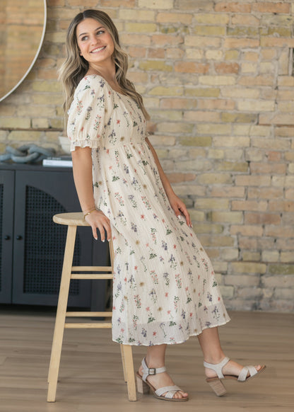 Textured Floral Print Midi Dress FF Dresses