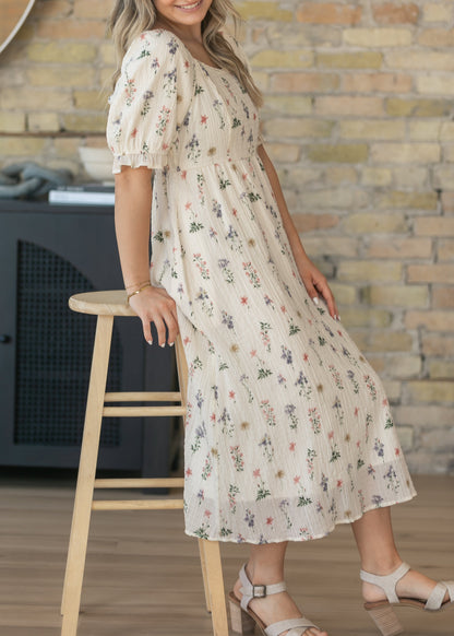 Textured Floral Print Midi Dress FF Dresses