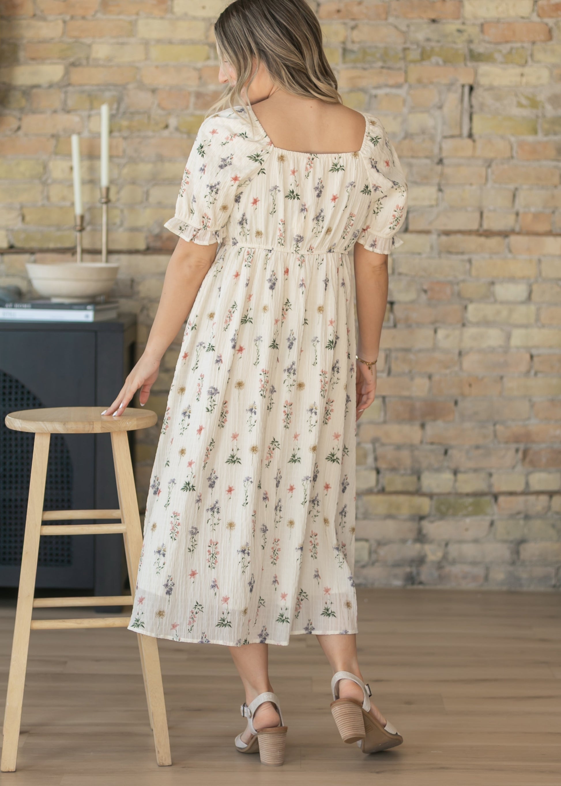 Textured Floral Print Midi Dress FF Dresses