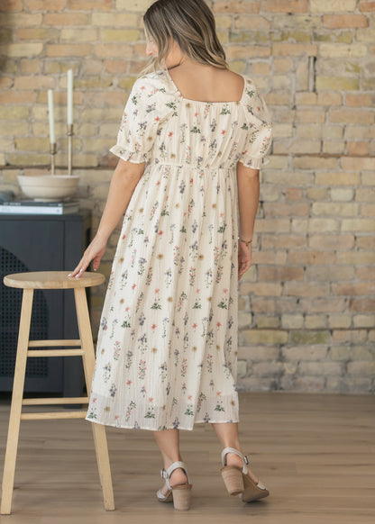 Textured Floral Print Midi Dress FF Dresses