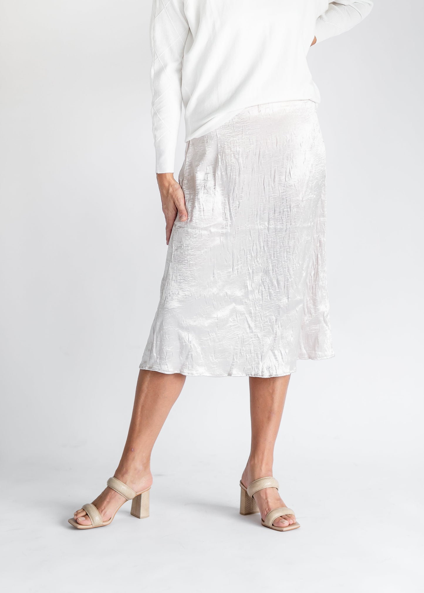 Textured Satin Midi Skirt FF Skirts
