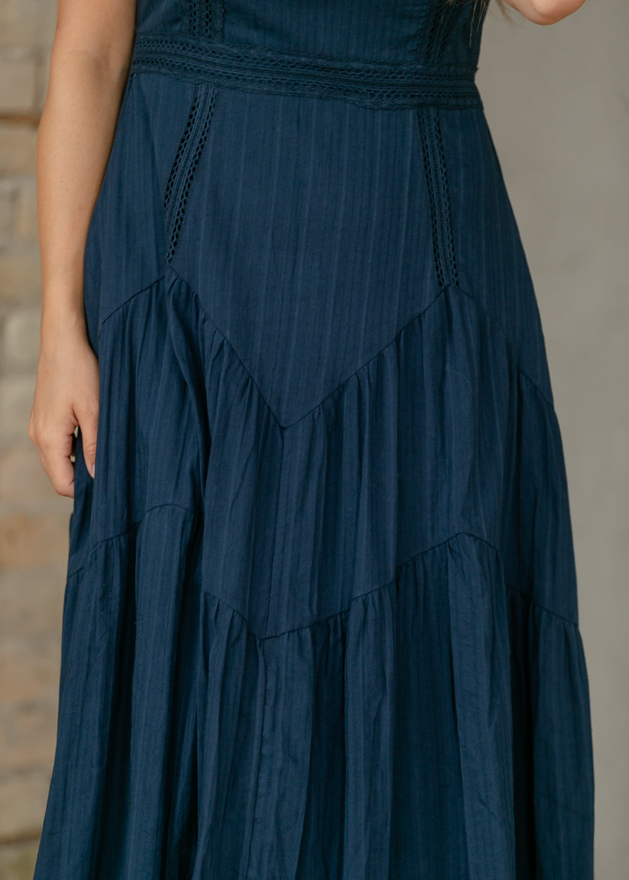 Textured Square Neck Woven Midi Dress FF Dresses