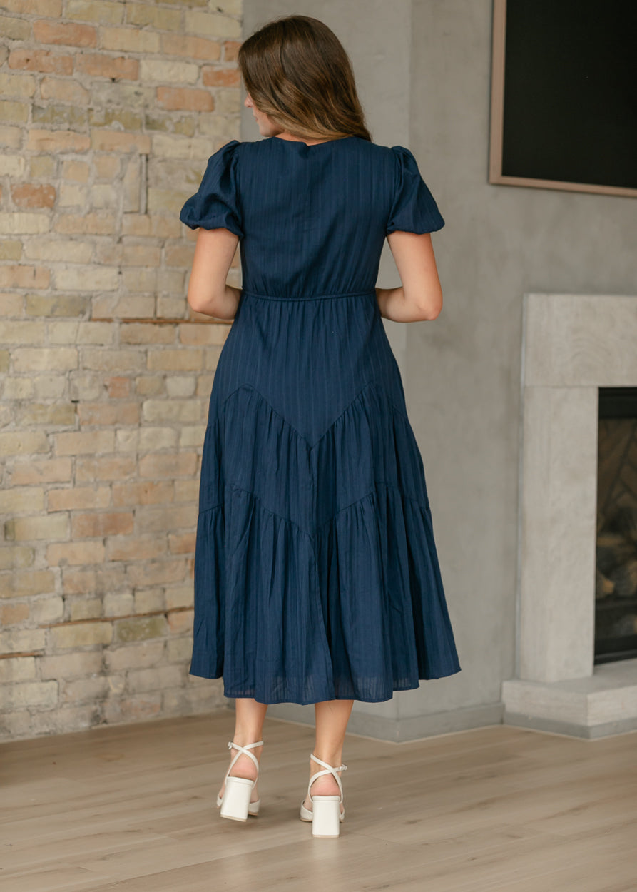 Textured Square Neck Woven Midi Dress FF Dresses