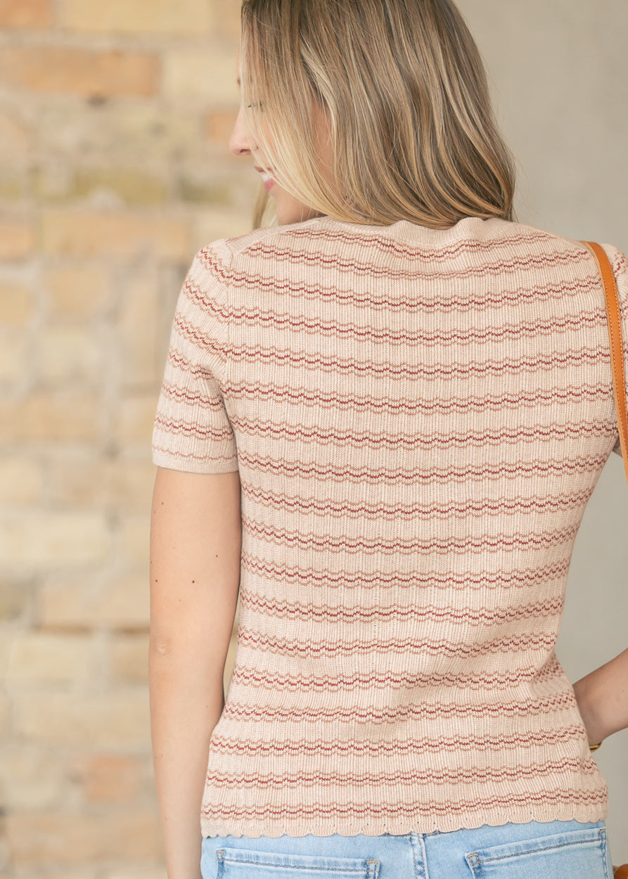 Textured Stripe Classic Short Sleeve Top FF Tops