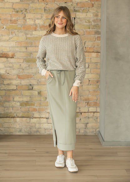 Textured Striped Crewneck Long Sleeve Sweater FF Tops