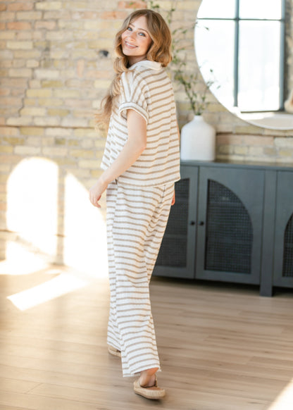 Textured Striped Drawstring Pants FF Pants