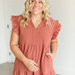 Textured V-neck Ruffle Sleeve Midi Dress FF Dresses