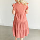 Textured V-neck Ruffle Sleeve Midi Dress FF Dresses
