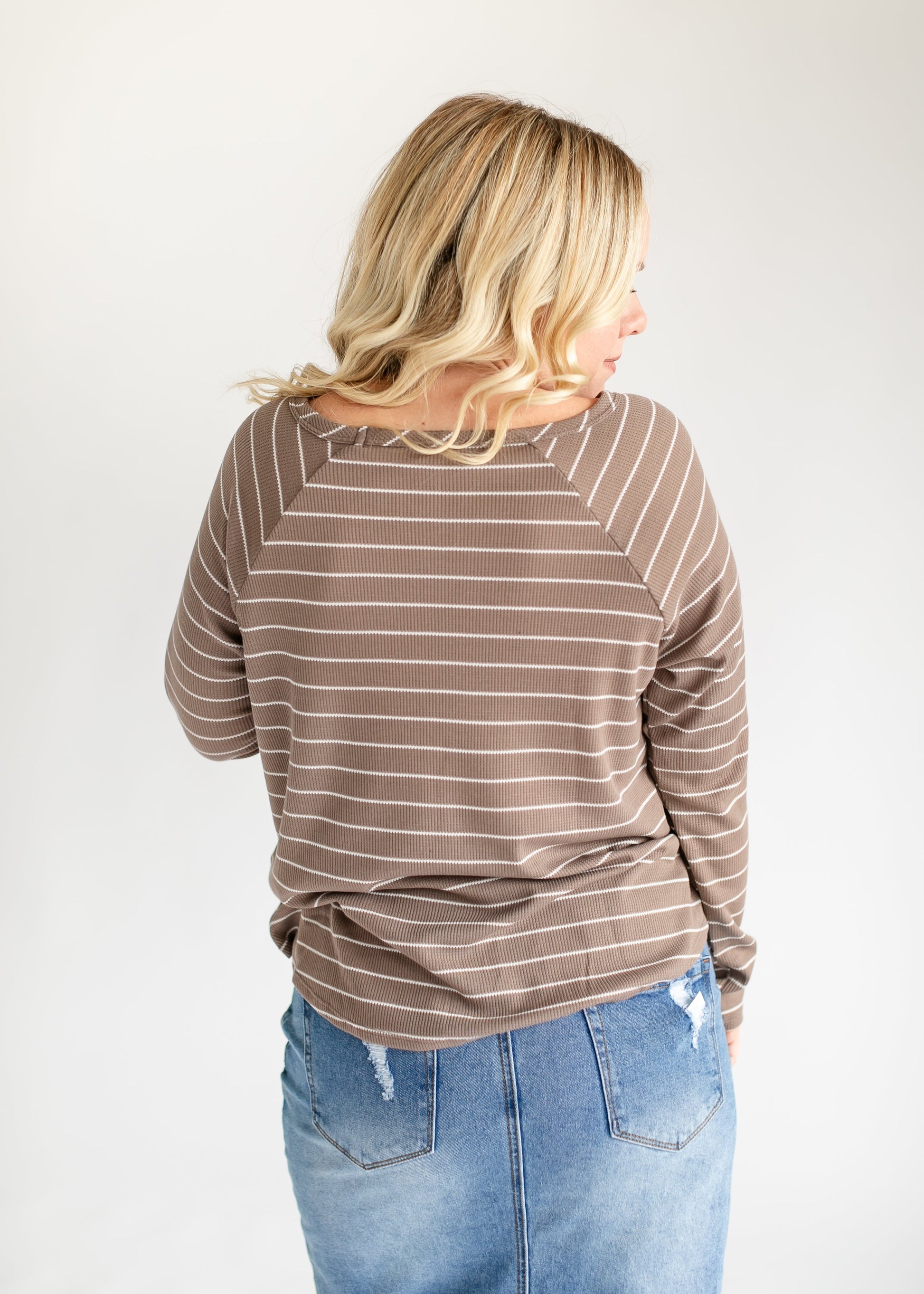 Thermal Stripe Round Neck Top FF Tops