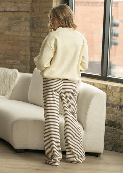 Things Between® Beige-Brown Striped Drawstring Pants FF Pants