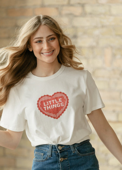 Things Between® Crochet Lace Heart Graphic T-Shirt FF Tops