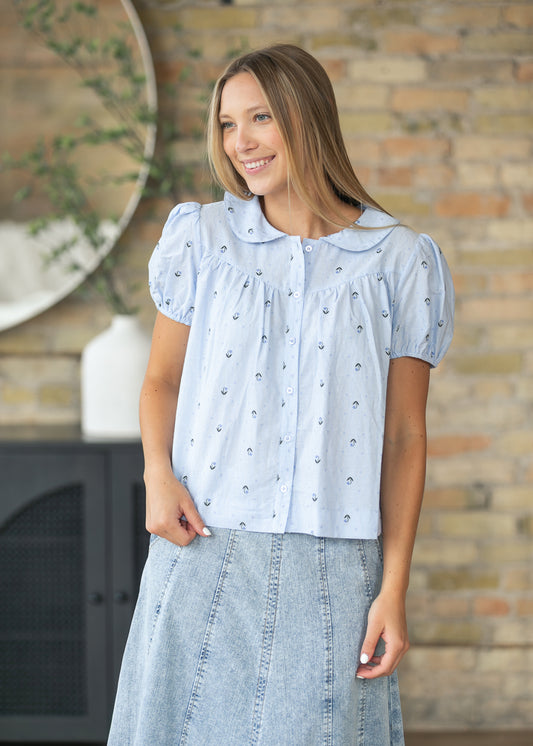 Things Between® Lettie Flower Jacquard Blouse Top FF Tops