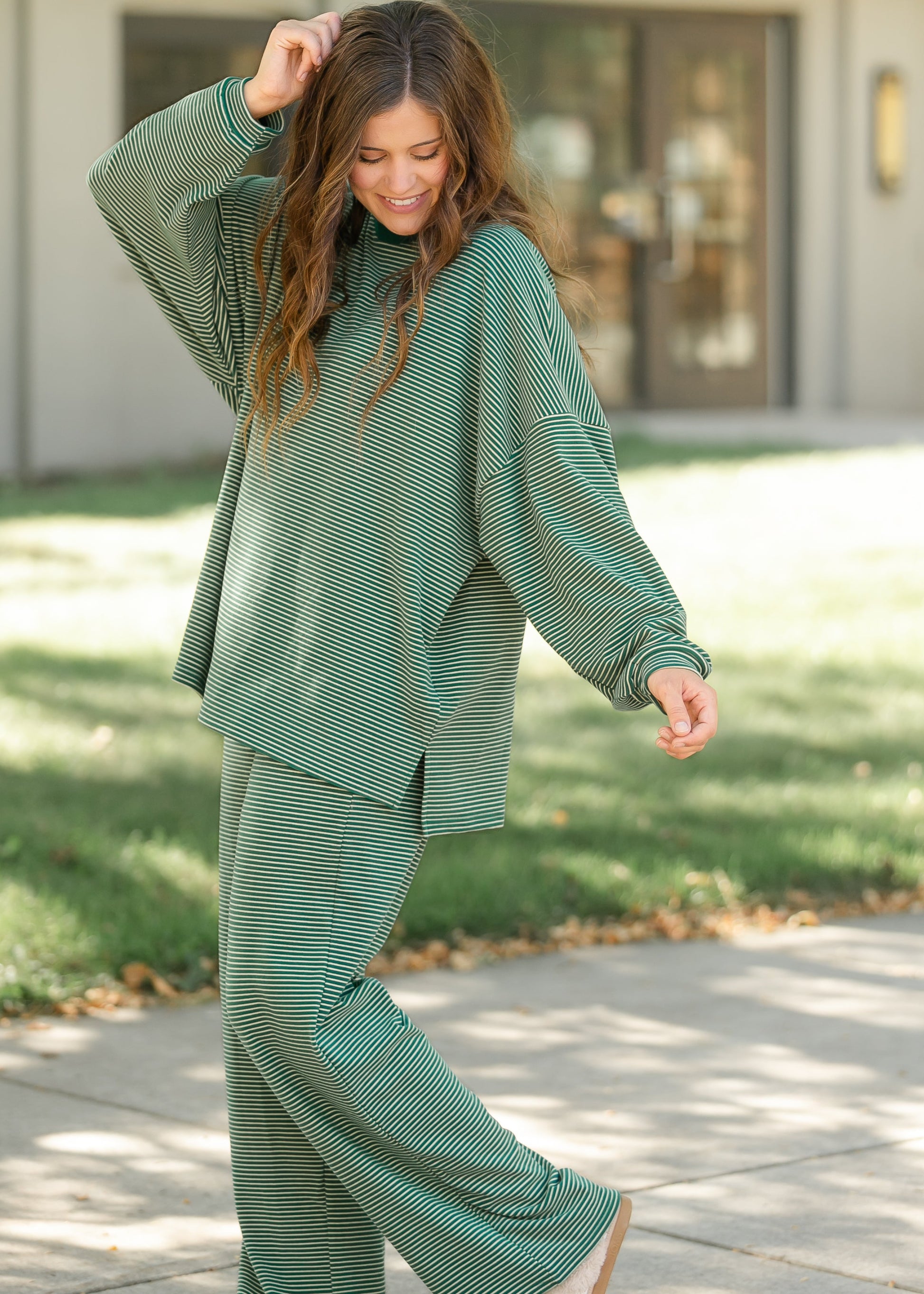 Things Between® Levi Green Striped Top FF Tops