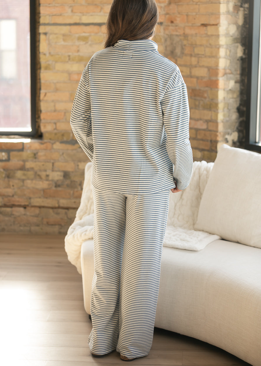 Things Between® Light Blue Striped Mock Neck Top FF Tops