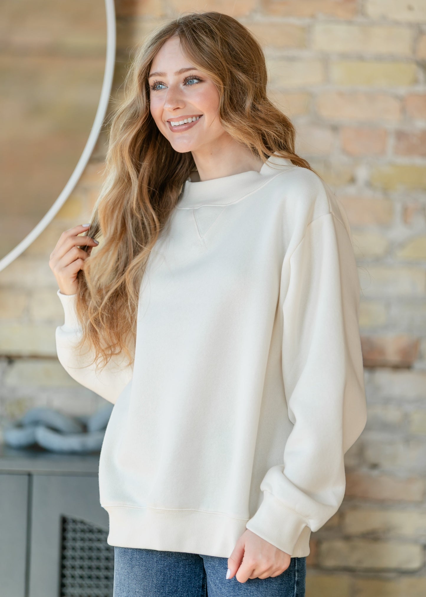 Things Between® Nelly Mock Neck Cream Sweatshirt FF Tops