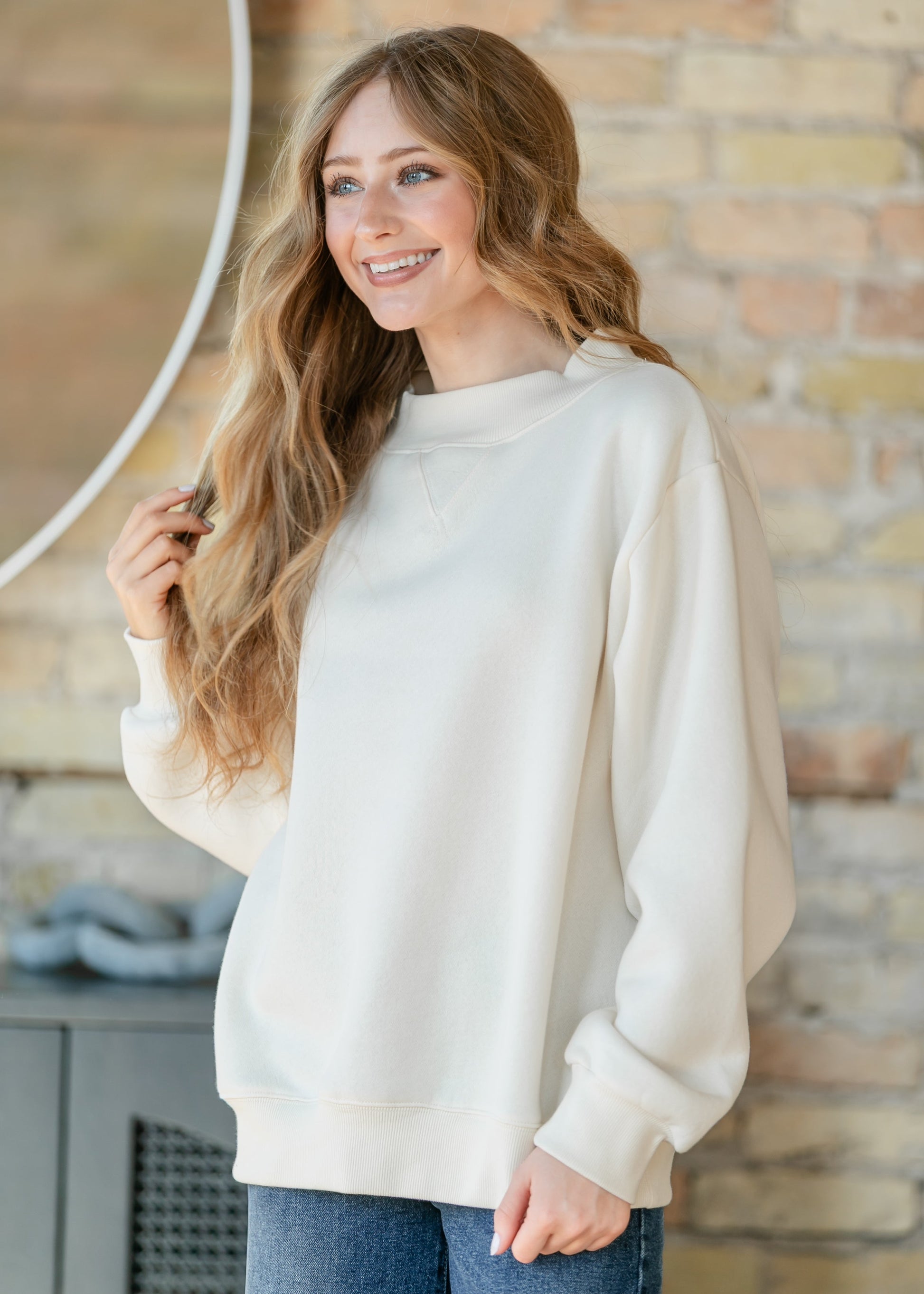 Things Between® Nelly Mock Neck Cream Sweatshirt FF Tops
