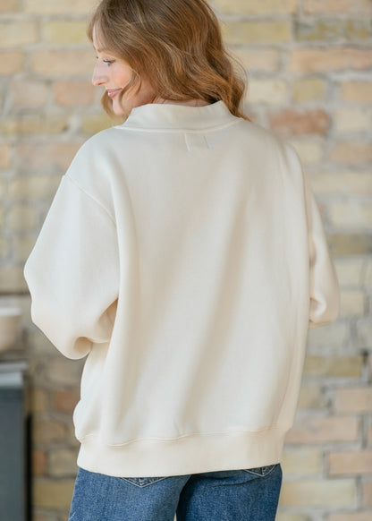 Things Between® Nelly Mock Neck Cream Sweatshirt FF Tops