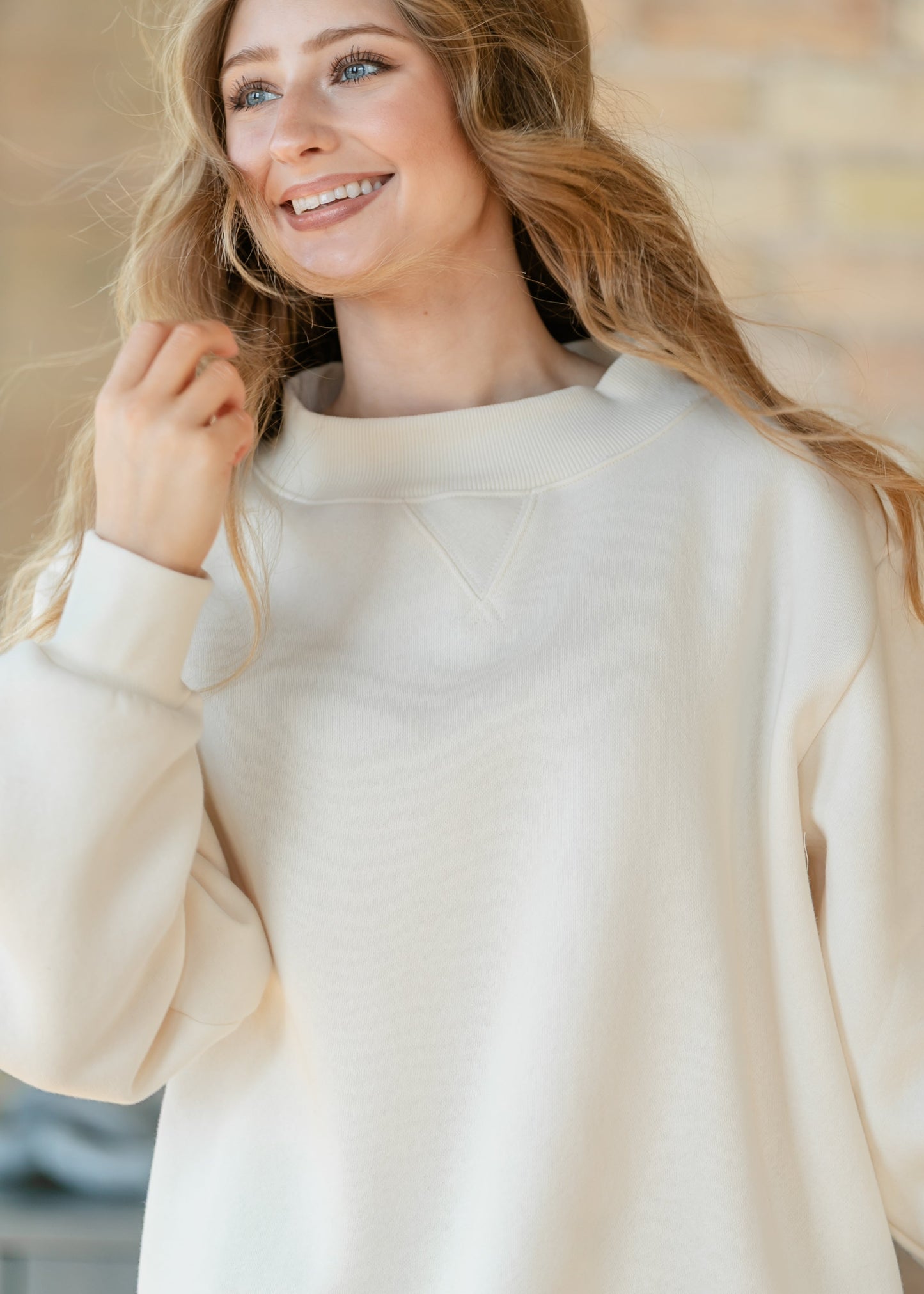 Things Between® Nelly Mock Neck Cream Sweatshirt FF Tops