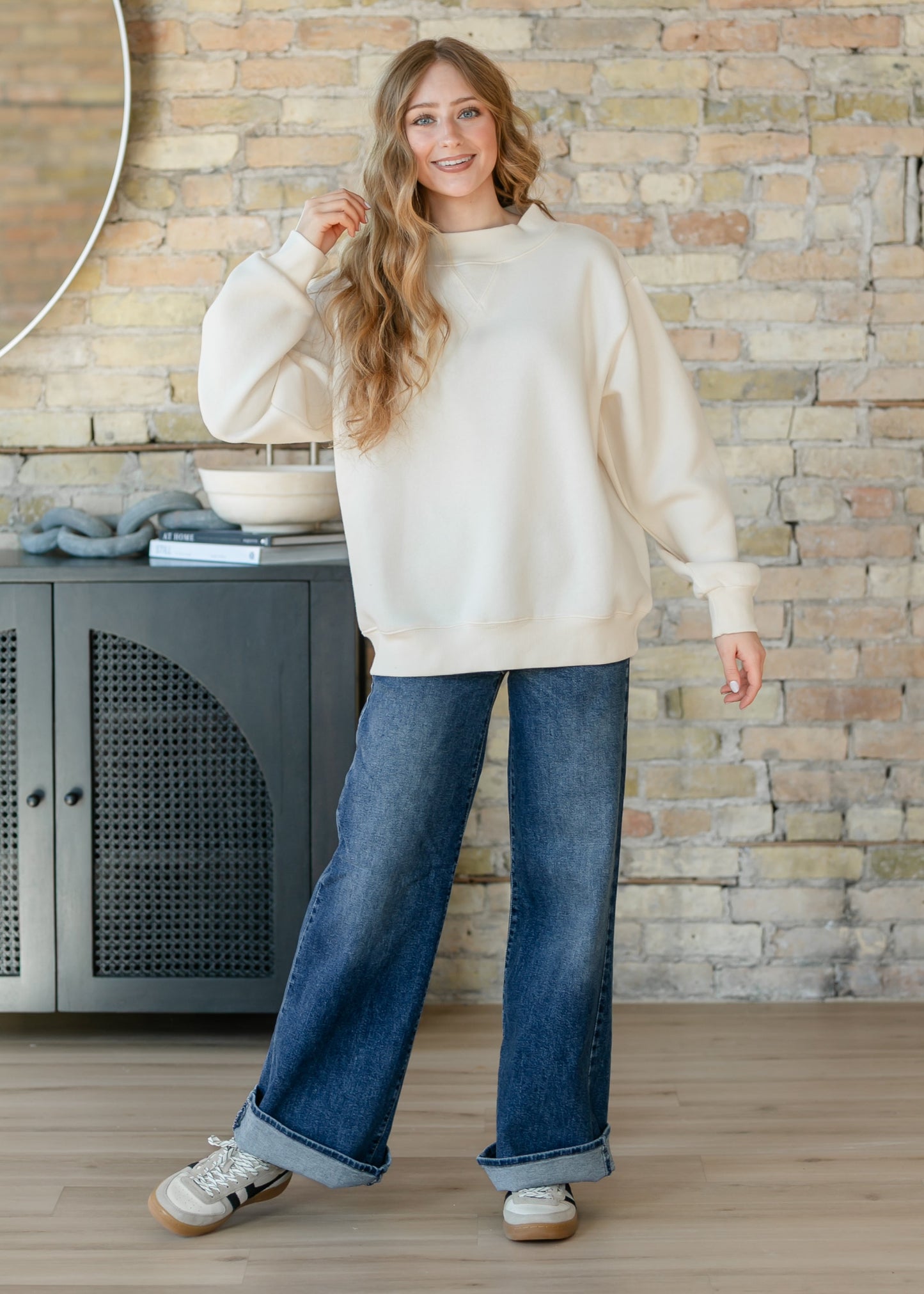 Things Between® Nelly Mock Neck Cream Sweatshirt FF Tops