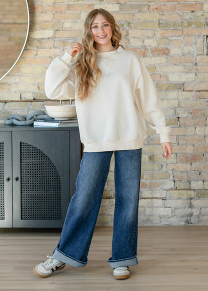 Things Between® Nelly Mock Neck Cream Sweatshirt FF Tops