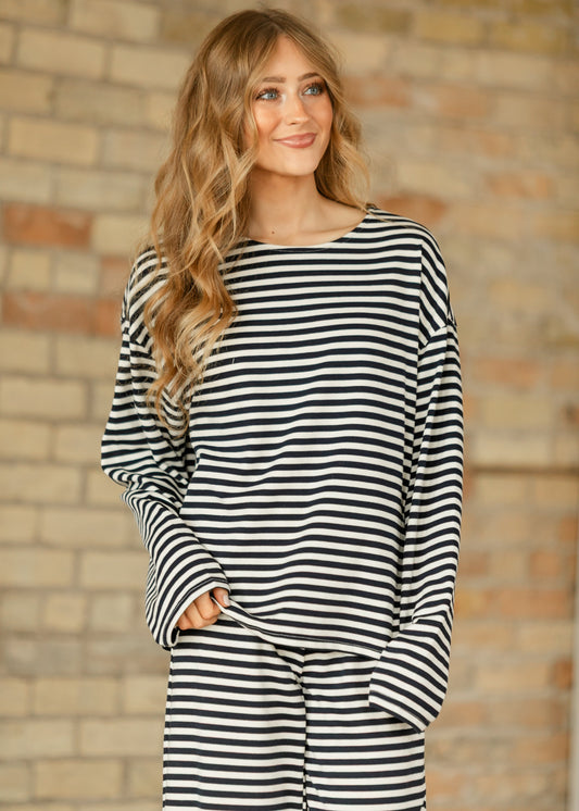 Things Between® Oversized Striped Long Sleeve Top FF Tops