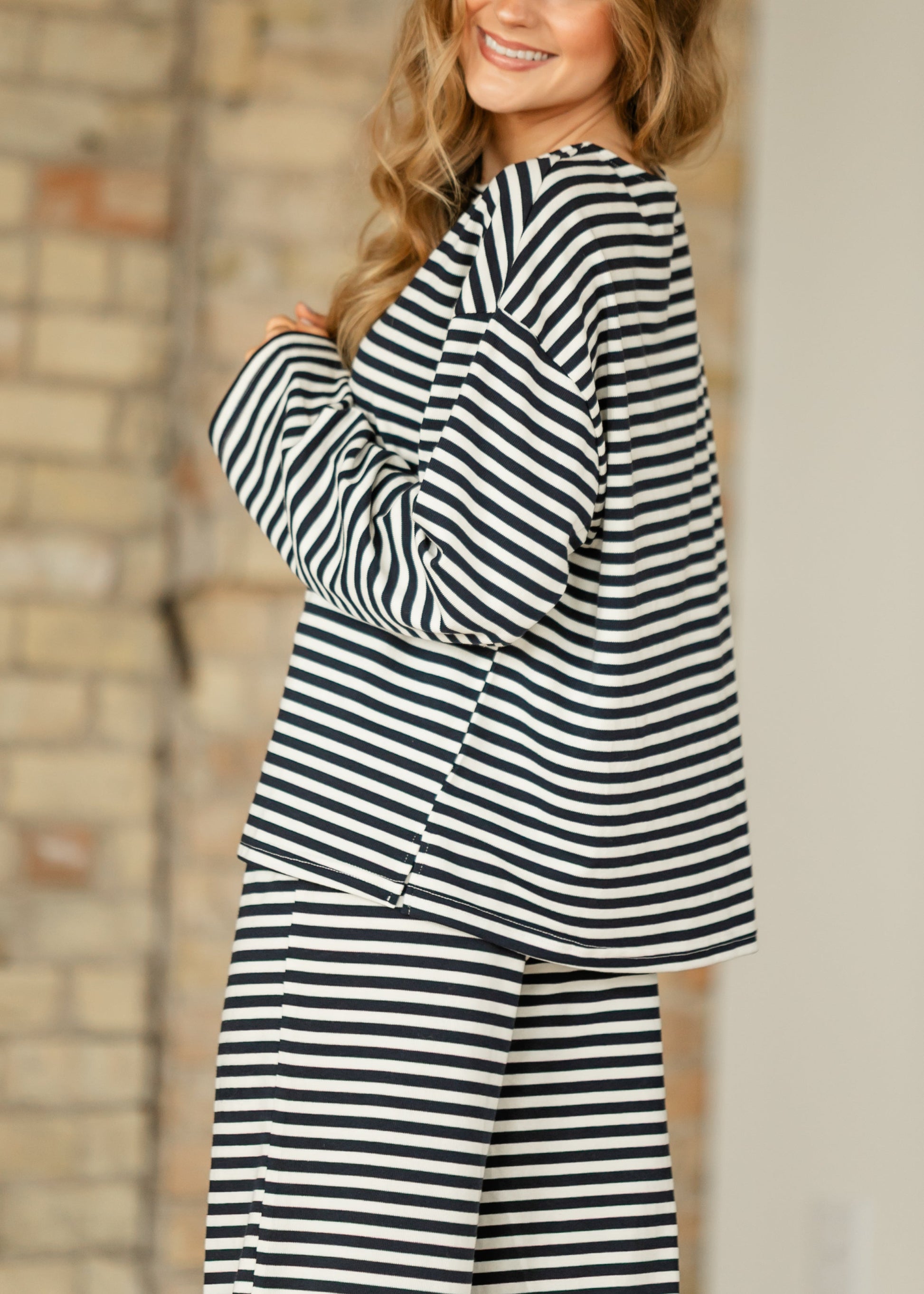 Things Between® Oversized Striped Long Sleeve Top FF Tops