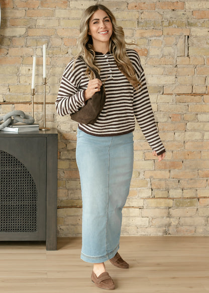 Things Between® Piper Henley Striped Pullover FF Tops