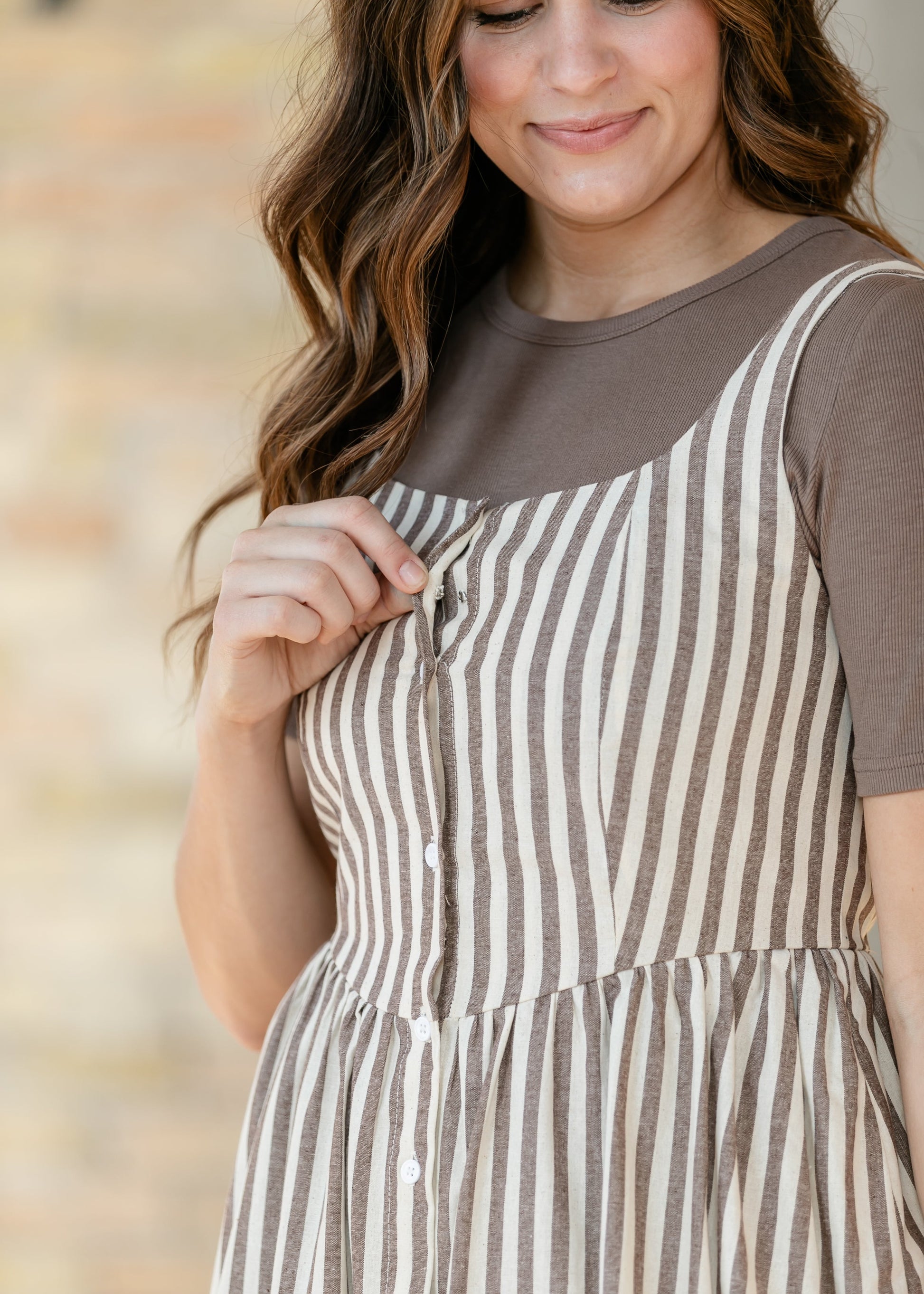 Things Between® Sleeveless Stripe Button Up Maxi Dress FF Dresses