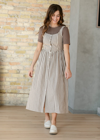 Things Between® Sleeveless Stripe Button Up Maxi Dress FF Dresses