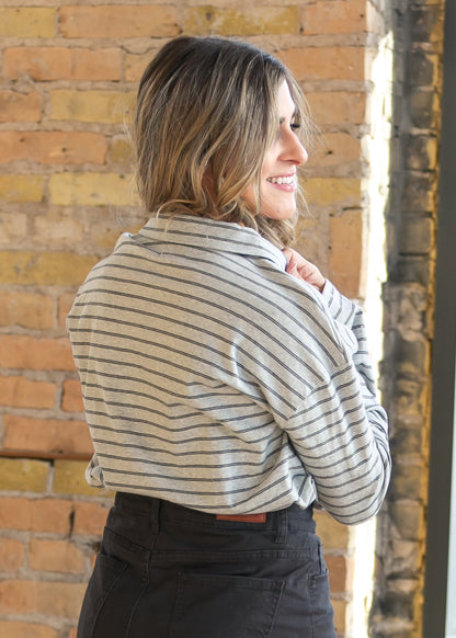 Things Between® Striped Long Sleeve Collared Top FF Tops