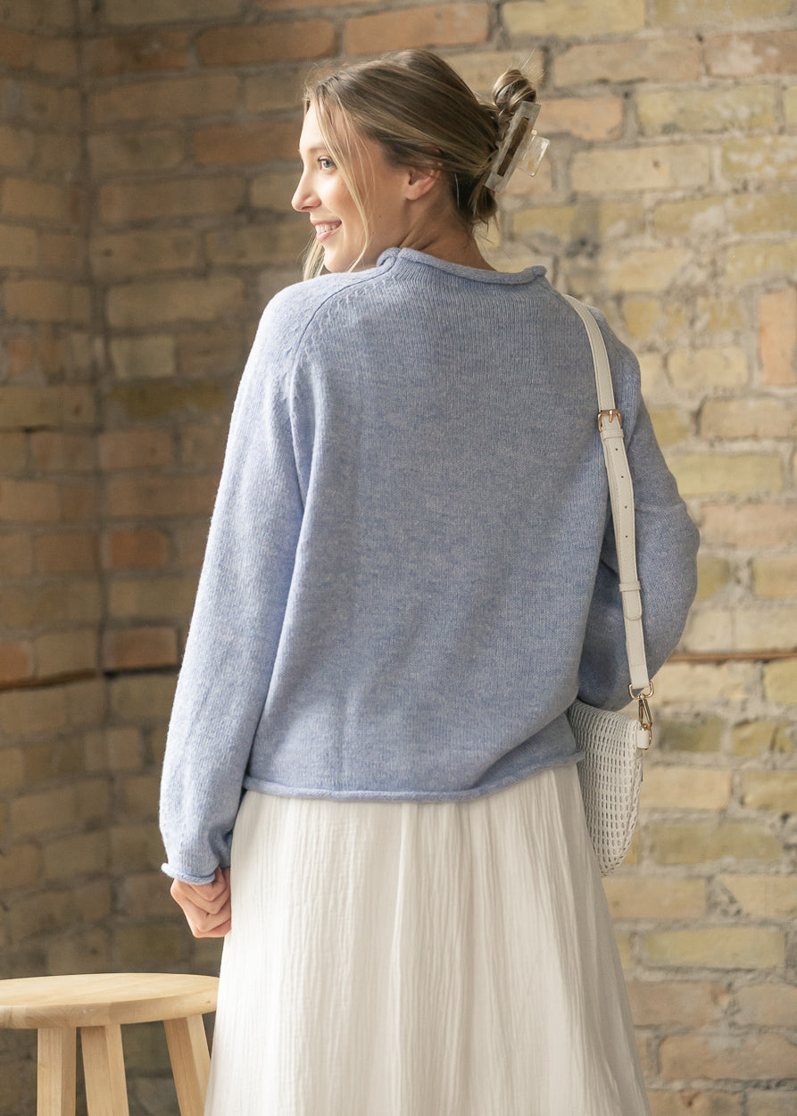 Things Between® Swan Dusty Blue Sweater FF Tops