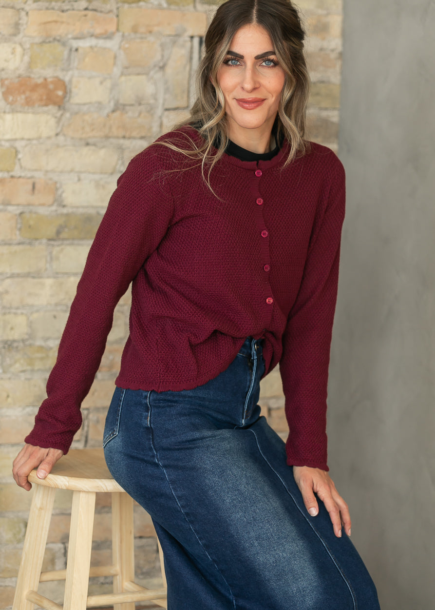 Things Between® Tori Burgundy Textured Cardigan FF Layering Essentials