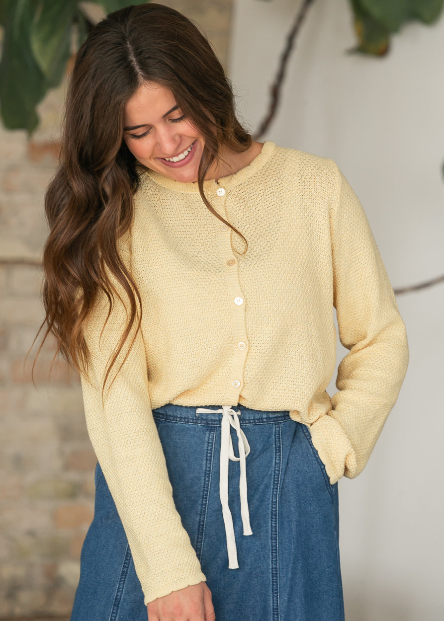 Things Between® Tori Butter Yellow Textured Cardigan FF Layering Essentials