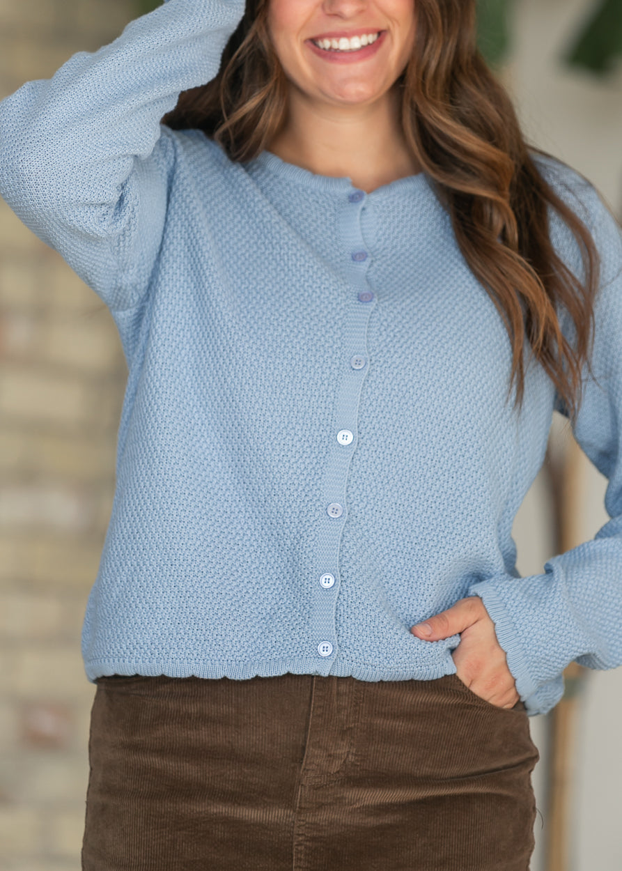 Things Between® Tori Powder Blue Textured Cardigan FF Layering Essentials