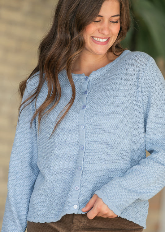 Things Between® Tori Powder Blue Textured Cardigan FF Layering Essentials S