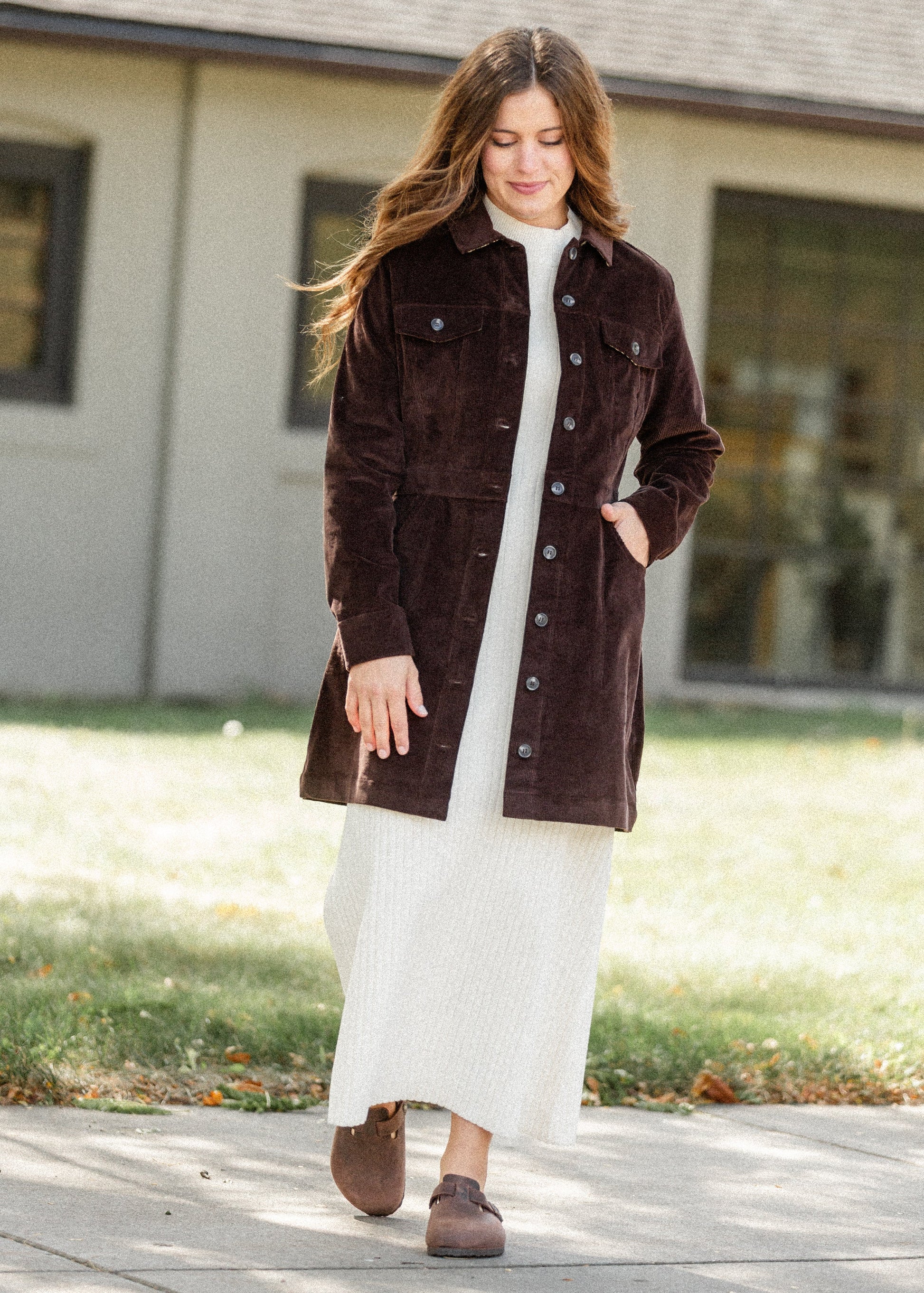 cord dresses for ladies Aspiga Ladies Sustainable Stema Mini Corduroy Dress Chocolate Brown