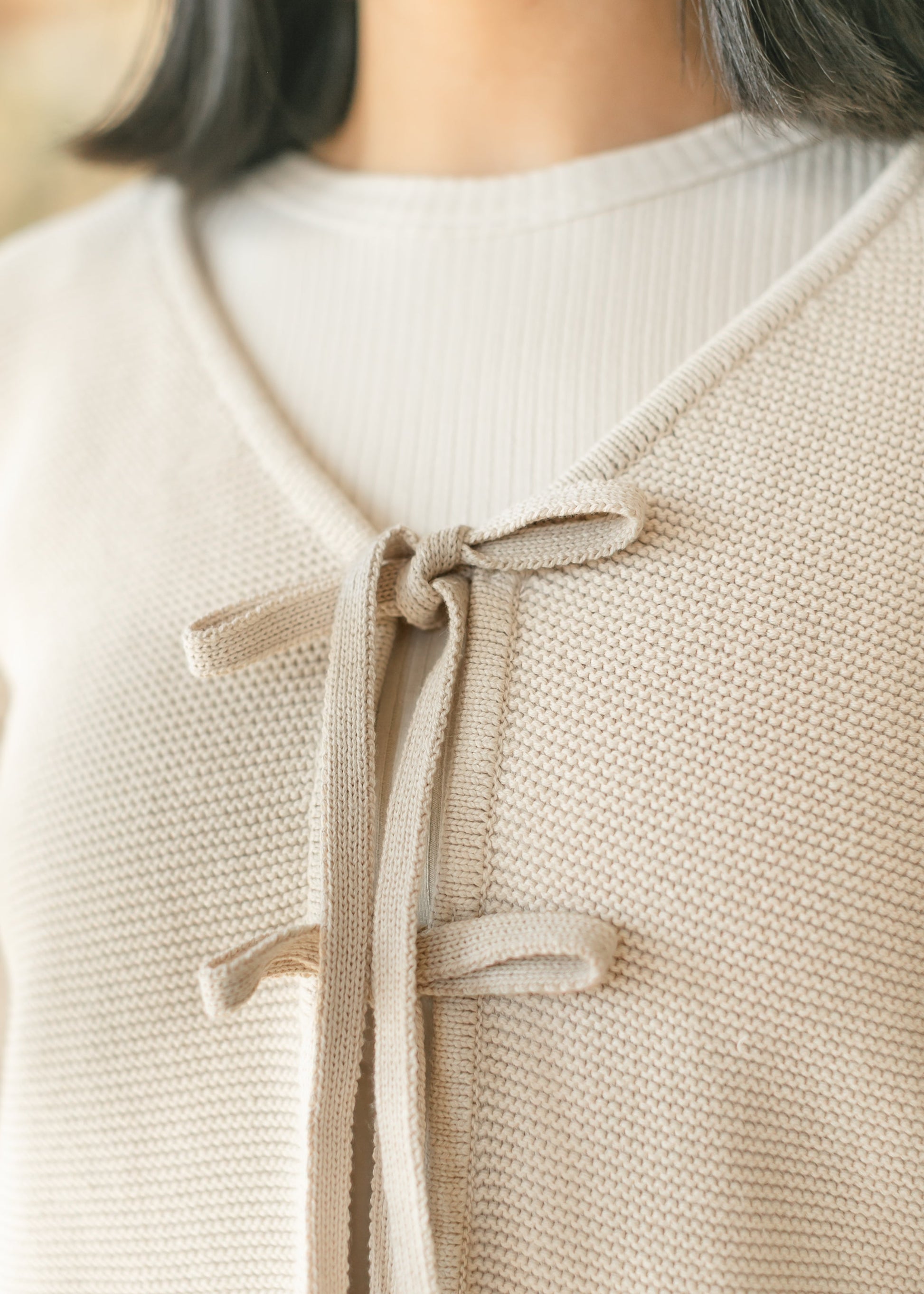 Tie Front Sweater Knit Cardigan FF Tops