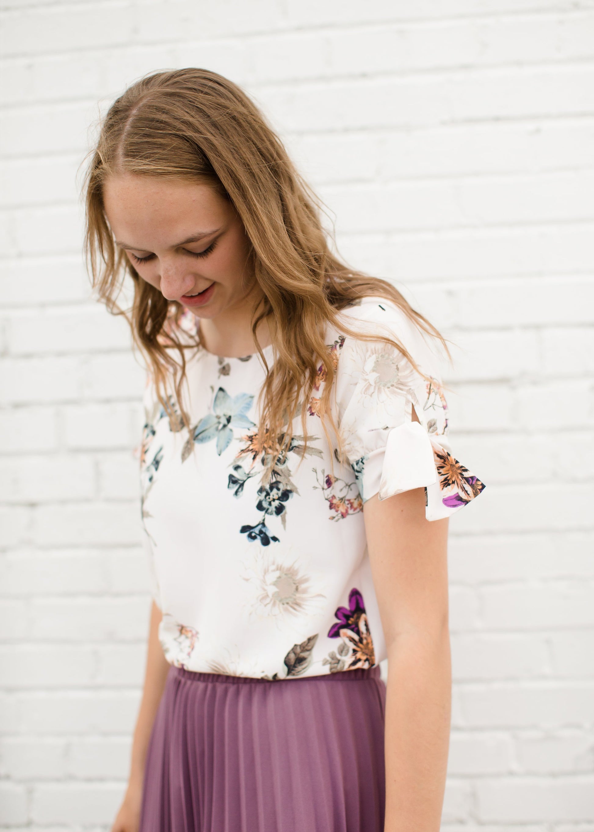 Tie Sleeve Foral Blouse Tops