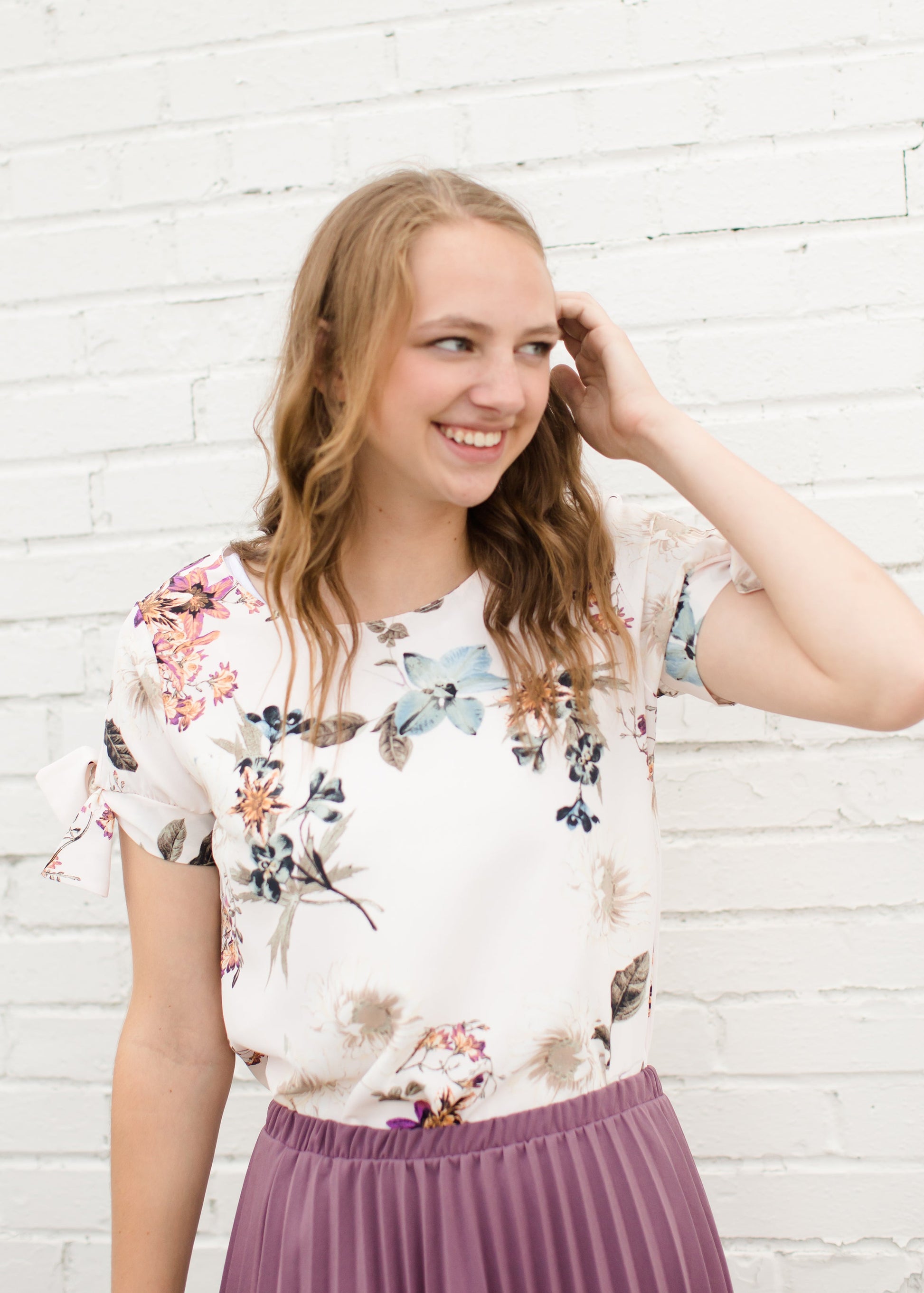 Tie Sleeve Foral Blouse Tops