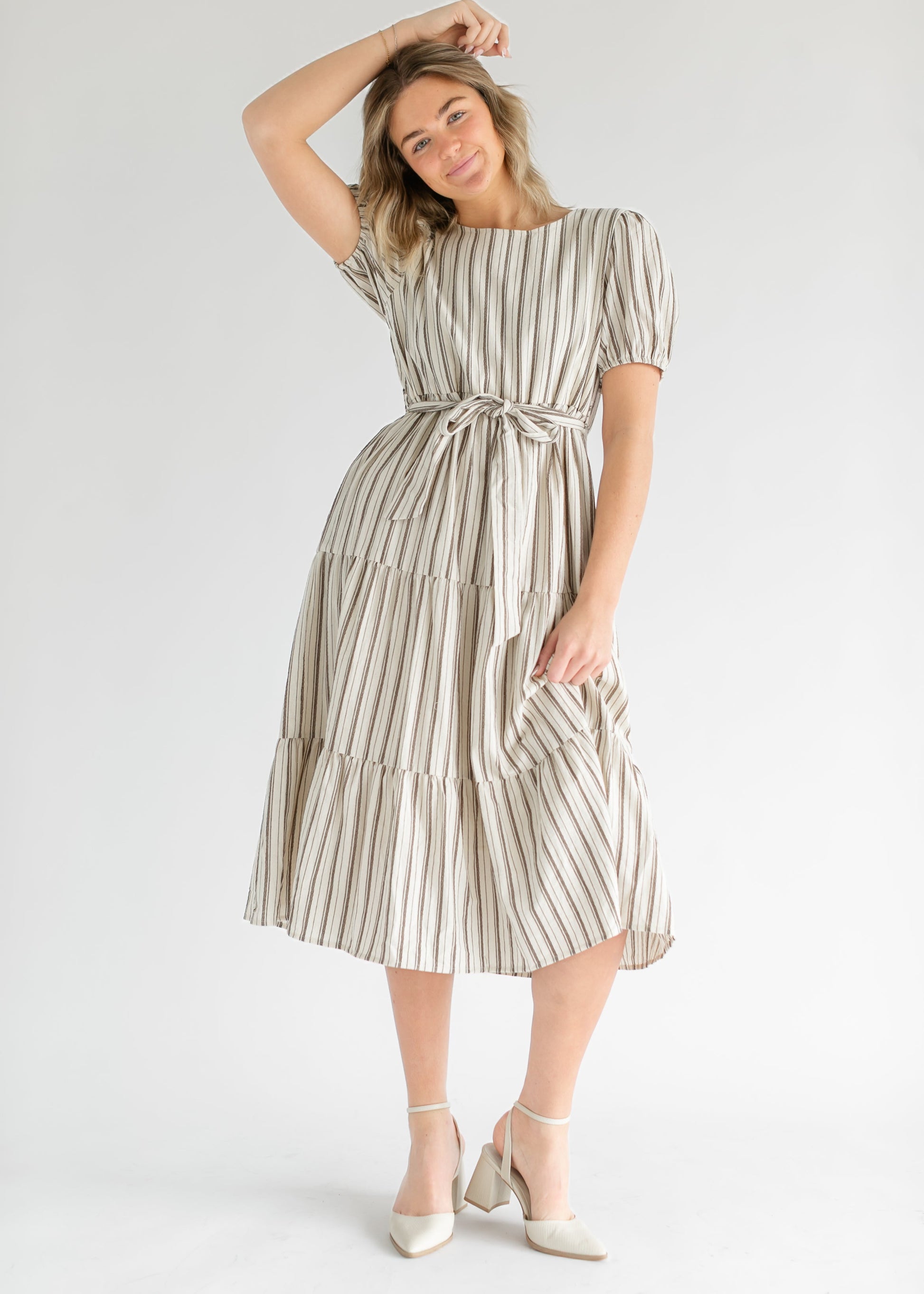 Tie Waist Striped Tiered Maxi Dress FF Dresses